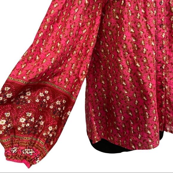 Joie Red Floral Ruffle Boho Blouse NWT Women’s XL | Romantic Peasant Top, Long S - Picture 6 of 15